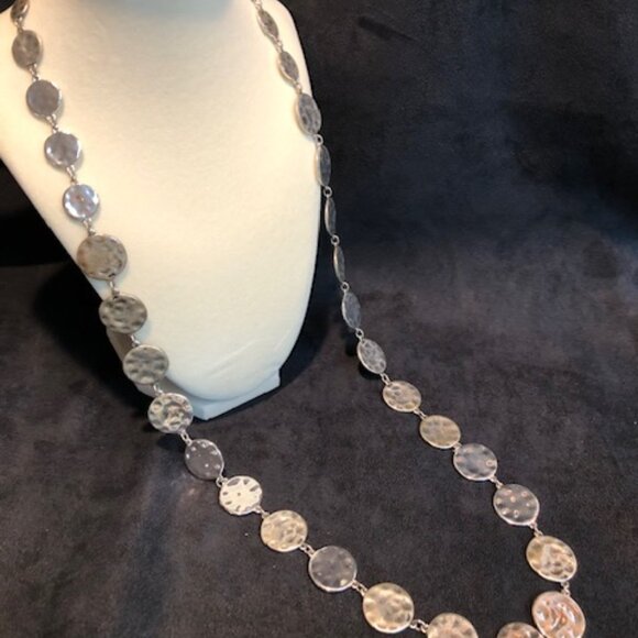 Chico's necklace - long and dangling, silver tone, connects many circles. - Picture 3 of 3